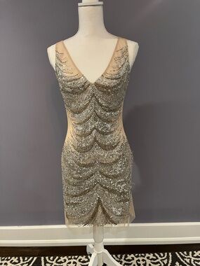 Black Label Nude Sequin-Embellished Mini Dress